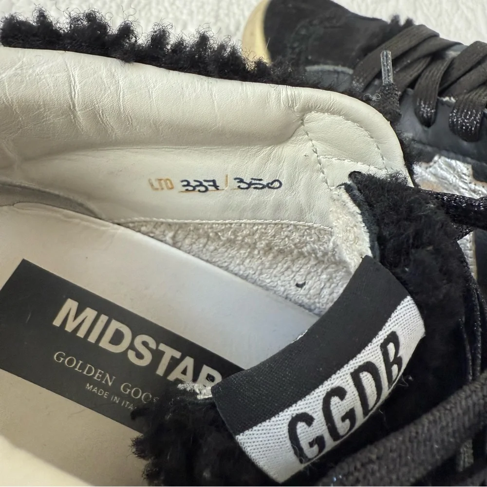 Golden Goose Mid Star Black Suede Shearling Sneakers Women’s 7 - Picture 6 of 9